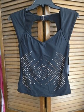Nicole Miller Black Swim Top with Gold Stud Pattern